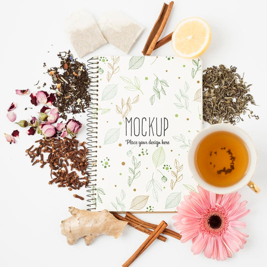 Free Flat Lay Of Herbal Tea Concept Mock-Up Psd