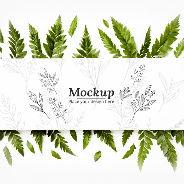 Free Flat Lay Of Mock-Up With Leaves Psd