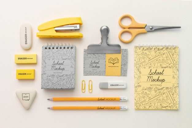 Free Flat Lay Of School Supplies Collection Mock-Up Psd