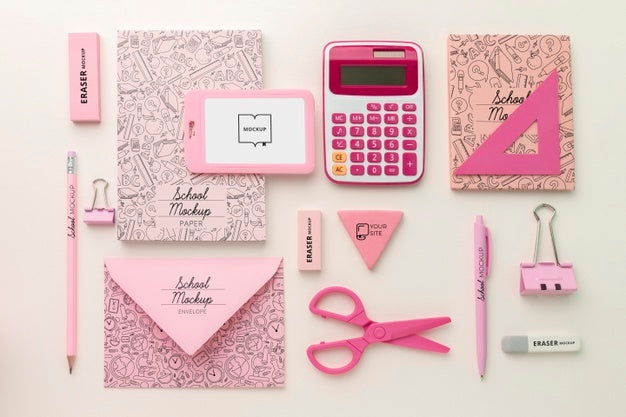 Free Flat Lay Of School Supplies Collection Mock-Up Psd