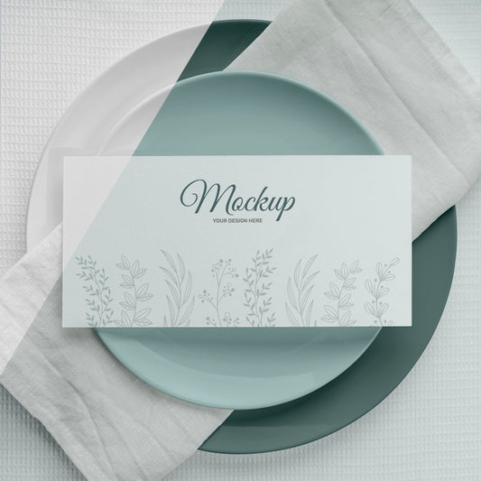 Free Flat Lay Of Spring Menu Mock-Up On Plates Psd