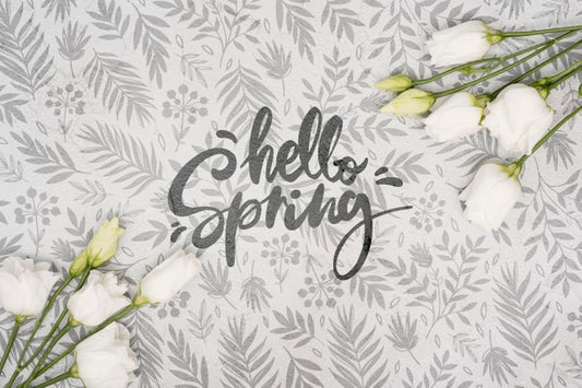 Free Flat Lay Of White Spring Roses Psd
