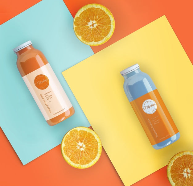 Free Flat Lay Orange Smoothies Mock-Up Psd