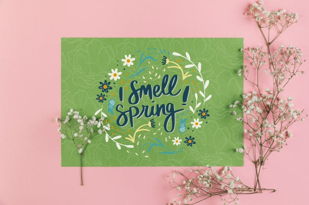 Free Flat Lay Paper Card Mockup With Spring Concept Psd