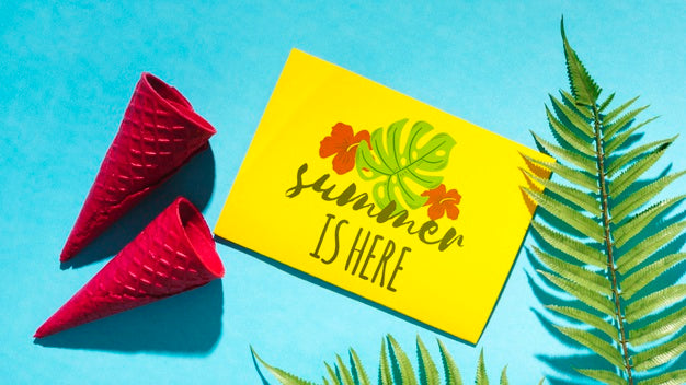 Free Flat Lay Paper Card Mockup With Summer Elements Psd