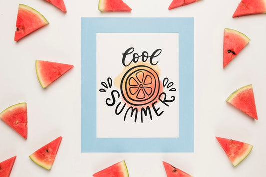 Free Flat Lay Paper Card Mockup With Summer Fruits Psd