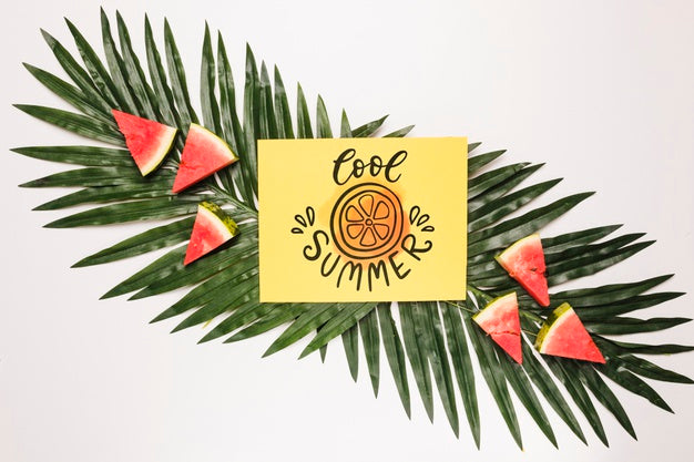 Free Flat Lay Paper Card Mockup With Summer Fruits Psd