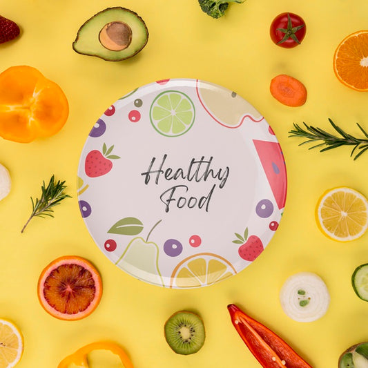 Free Flat Lay Plate With Fruit And Veggies Psd