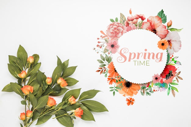 Free Flat Lay Round Card Mockup For Spring Psd