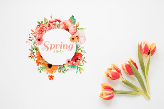 Free Flat Lay Round Card Mockup For Spring Psd