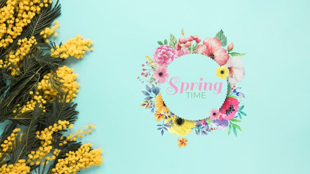 Free Flat Lay Round Card Mockup For Spring Psd