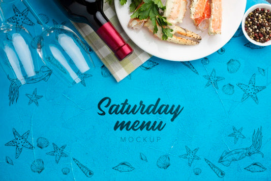 Free Flat Lay Sea Food Assortment With Mock-Up Psd