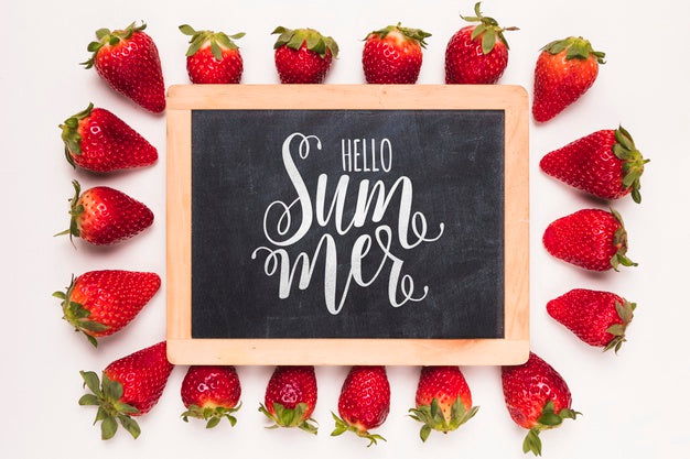 Free Flat Lay Slate Mockup With Strawberries Psd