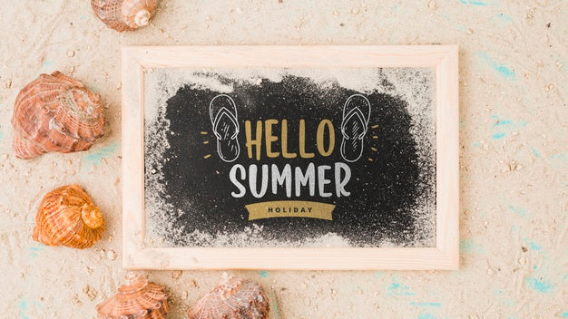 Free Flat Lay Slate Mockup With Summer Elements Psd