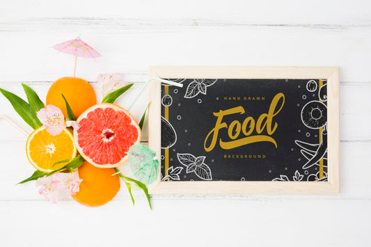 Free Flat Lay Slate Mockup With Summer Elements Psd