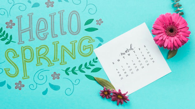 Free Flat Lay Spring Mockup With Calendar Psd