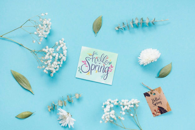 Free Flat Lay Spring Mockup With Greeting Card Psd