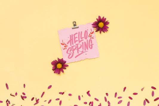 Free Flat Lay Spring Mockup With Greeting Card Psd