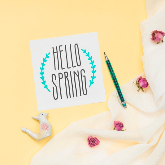 Free Flat Lay Spring Mockup With Greeting Card Psd