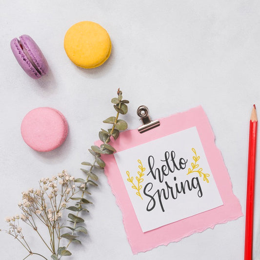 Free Flat Lay Spring Mockup With Greeting Card Psd