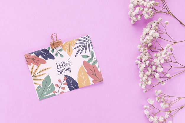 Free Flat Lay Spring Mockup With Greeting Card Psd