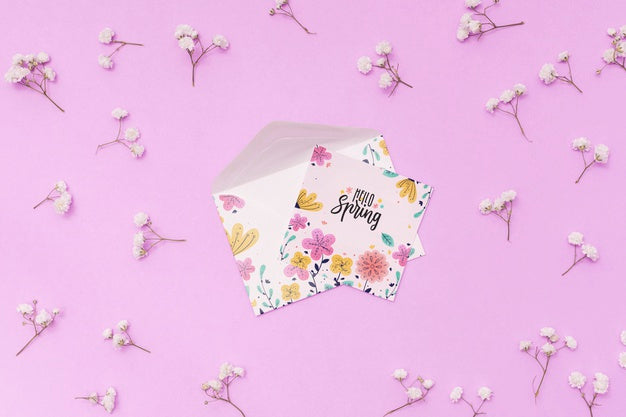 Free Flat Lay Spring Mockup With Greeting Card Psd