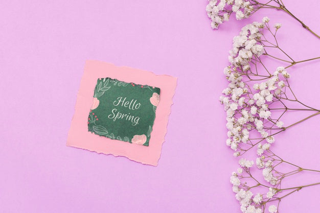 Free Flat Lay Spring Mockup With Greeting Card Psd