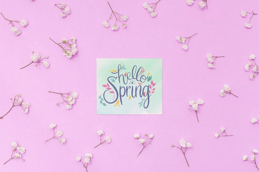 Free Flat Lay Spring Mockup With Greeting Card Psd