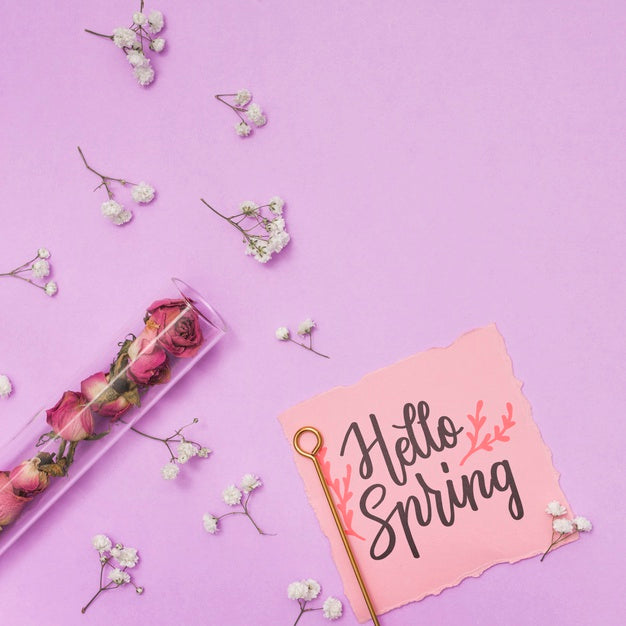 Free Flat Lay Spring Mockup With Greeting Card Psd