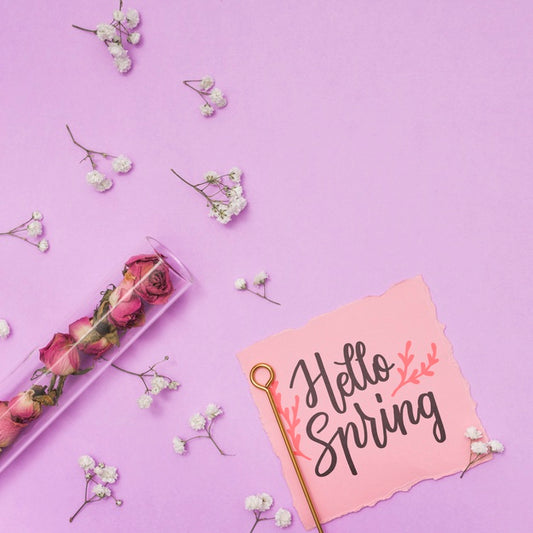 Free Flat Lay Spring Mockup With Greeting Card Psd