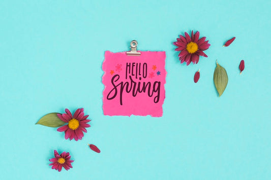 Free Flat Lay Spring Mockup With Greeting Card Psd