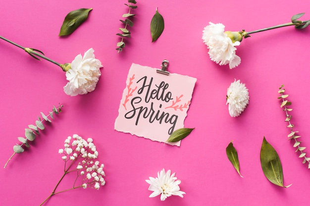 Free Flat Lay Spring Mockup With Greeting Card Psd