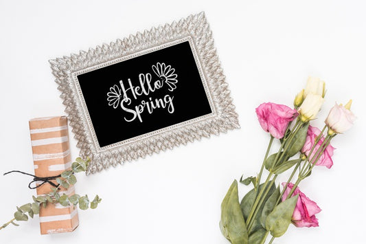 Free Flat Lay Spring Mockup With Slate Psd