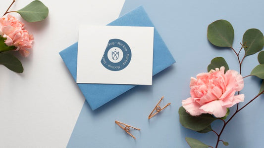 Free Flat Lay Stationery And Beautiful Flowers Psd