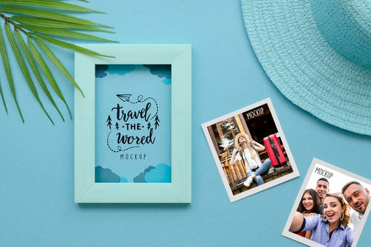 Free Flat Lay Travel Concept With Frame Psd