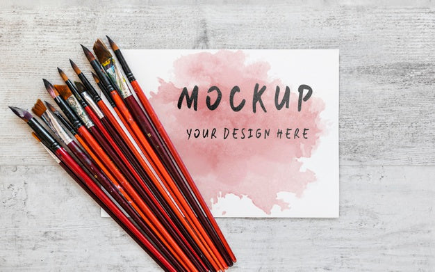 Free Flat Lay Watercolor Elements Composition With Mock-Up Psd