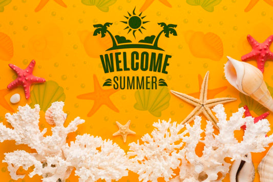 Free Flat Lay White Coral With Starfishes Mock-Up Psd