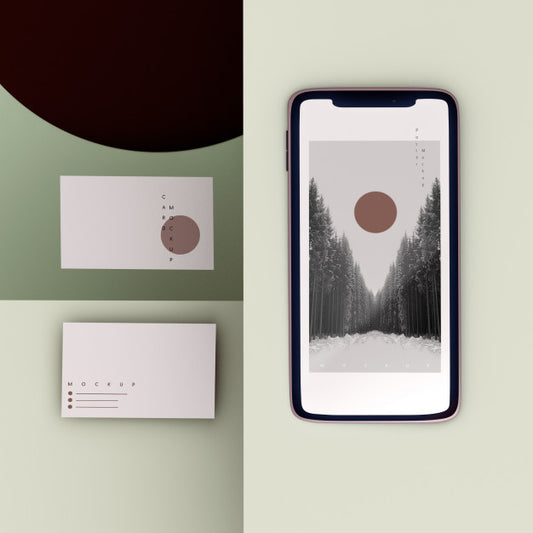 Free Flat Scene Branding Phone And Business Card Mockup Psd