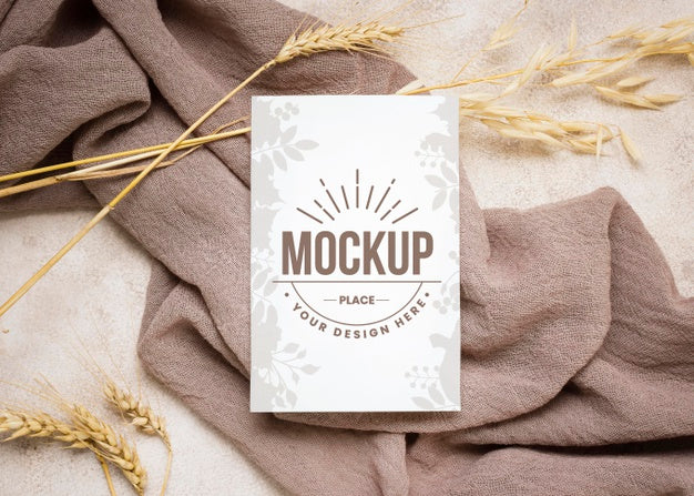 Free Flay Lay Autumn Mock-Up With Wheat On Grey Cloth Psd