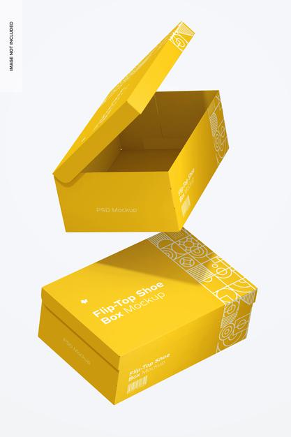 Free Flip-Top Shoe Boxes Mockup, Falling Psd