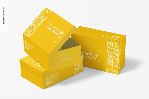 Free Flip-Top Shoe Boxes Mockup, Left View Psd