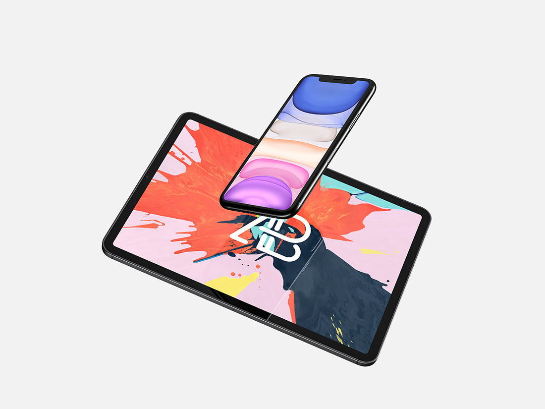 Free Floating Iphone 11 Pro Max And Ipad Pro Mockup