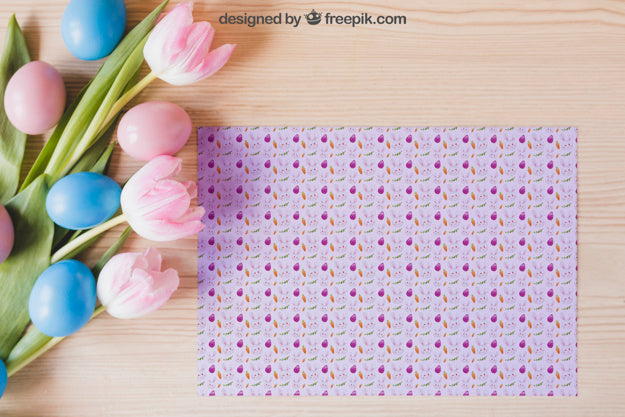 Free Floral Easter Mockup With Pattern Psd