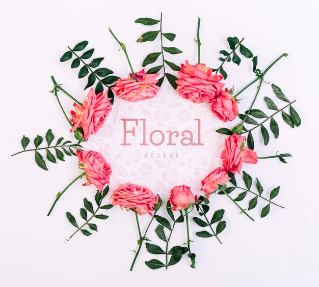 Free Floral Frame Pink Roses Mockup Psd