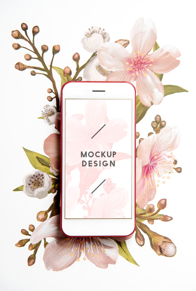 Free Floral Mobile Phone Screen Mockup Psd