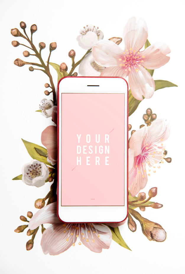 Free Floral Mobile Phone Screen Mockup Psd