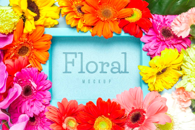 Free Floral Mock-Up With Colorful Plants Psd