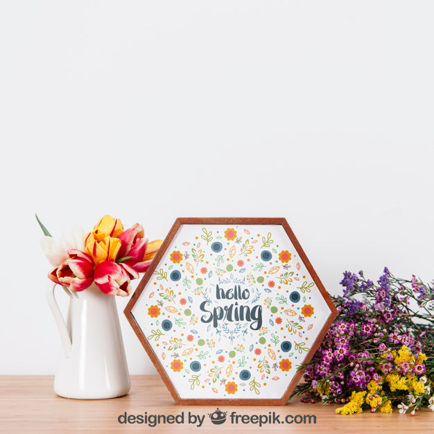 Free Floral Mockup Of Hexagonal Frame Psd