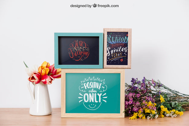 Free Floral Mockup Of Three Frames Psd