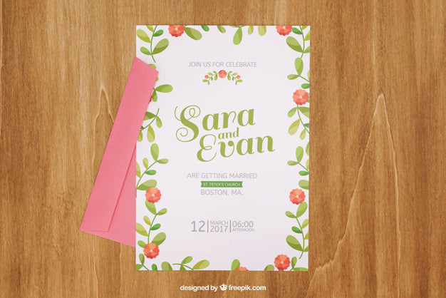 Free Floral Wedding Invitation Mockup Psd